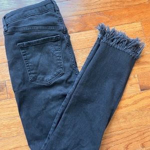Free People Distressed Fringe Black Denim Jeans